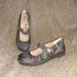 AETREX JANINE-Charcoal Sweater Leather Mary Jane Wedge-Shoes-Sz 8.5-Near Mint